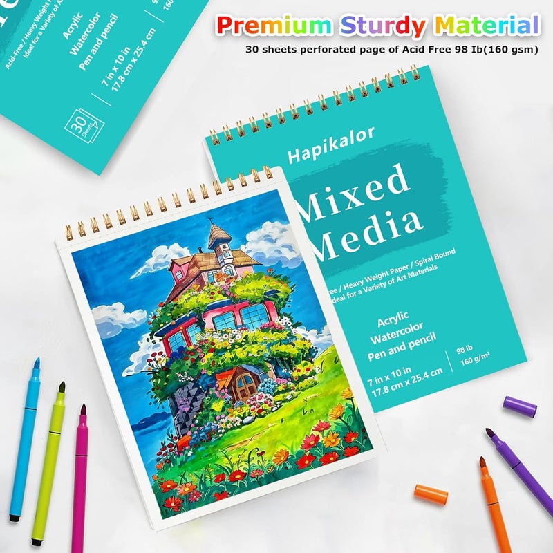 Hapikalor Sketch Book Mixed Media Pad - 7" x 10" Top Spiral Bound Sketch Pad, 30 Sheets 98lb/160gsm Acid-Free Drawing Paper, Art Supplies Sketchbook for Drawing, Sketching - Image 3